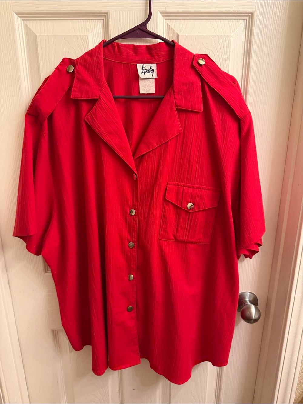 Women's Bright Red Short-Sleeve Button-Down Shirt